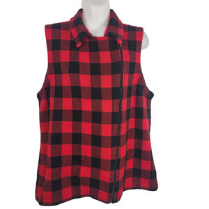Chaps Women Buffalo Plaid Asymmetrical Zip Vest Cotton Knit Outdoor Classic XL